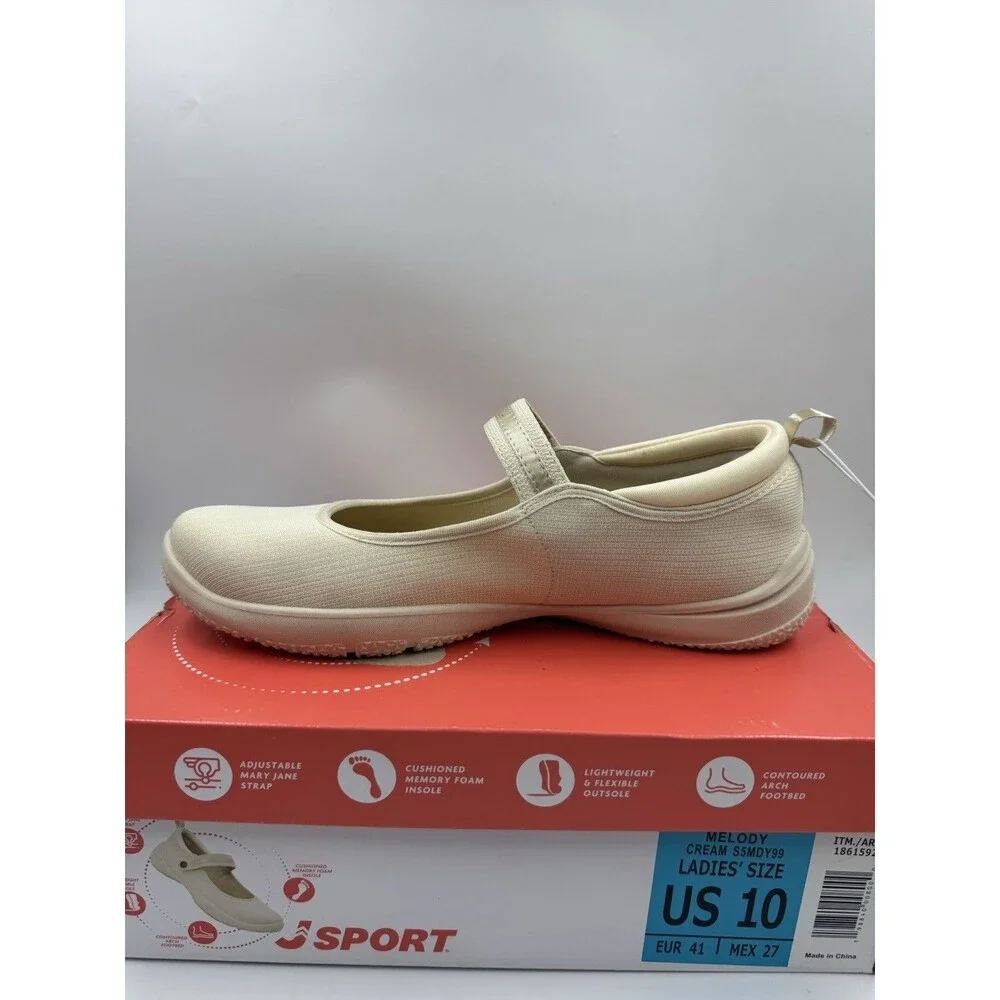 Jsport Womens Shoes Cream Mary Jane Memory Foam Contoured Arch Lightweight Sz 10